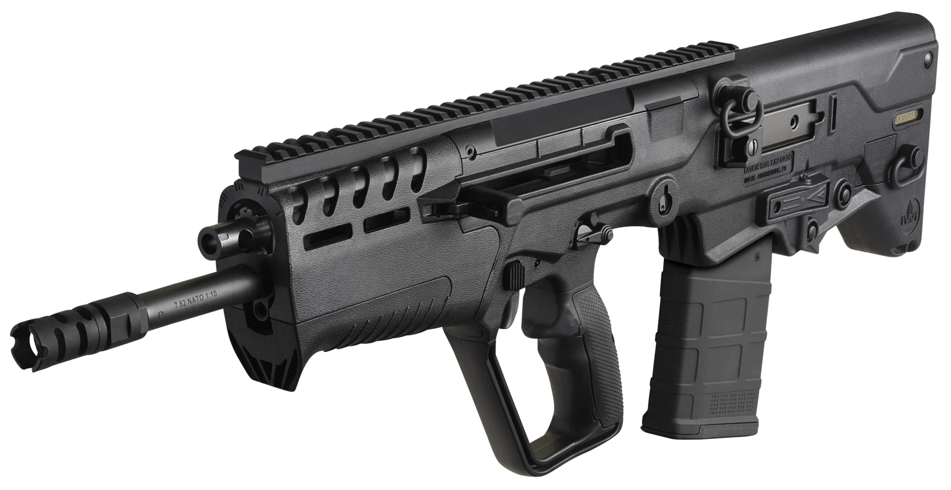 IWI US T7B20 Tavor 7 7.62x51mm NATO Caliber with 20" Barrel, 20+1 Capacity, Black Metal Finish, Black Fixed Bullpup Stock & Black Polymer Grip Ambidextrous Hand