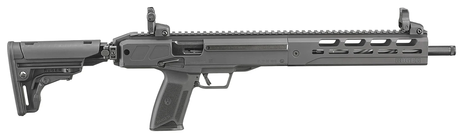 Ruger 19300 LC Carbine 5.7x28mm 16.25" Threaded Barrel 20+1, Black, Folding Stock, OEM Flip-Up Sights