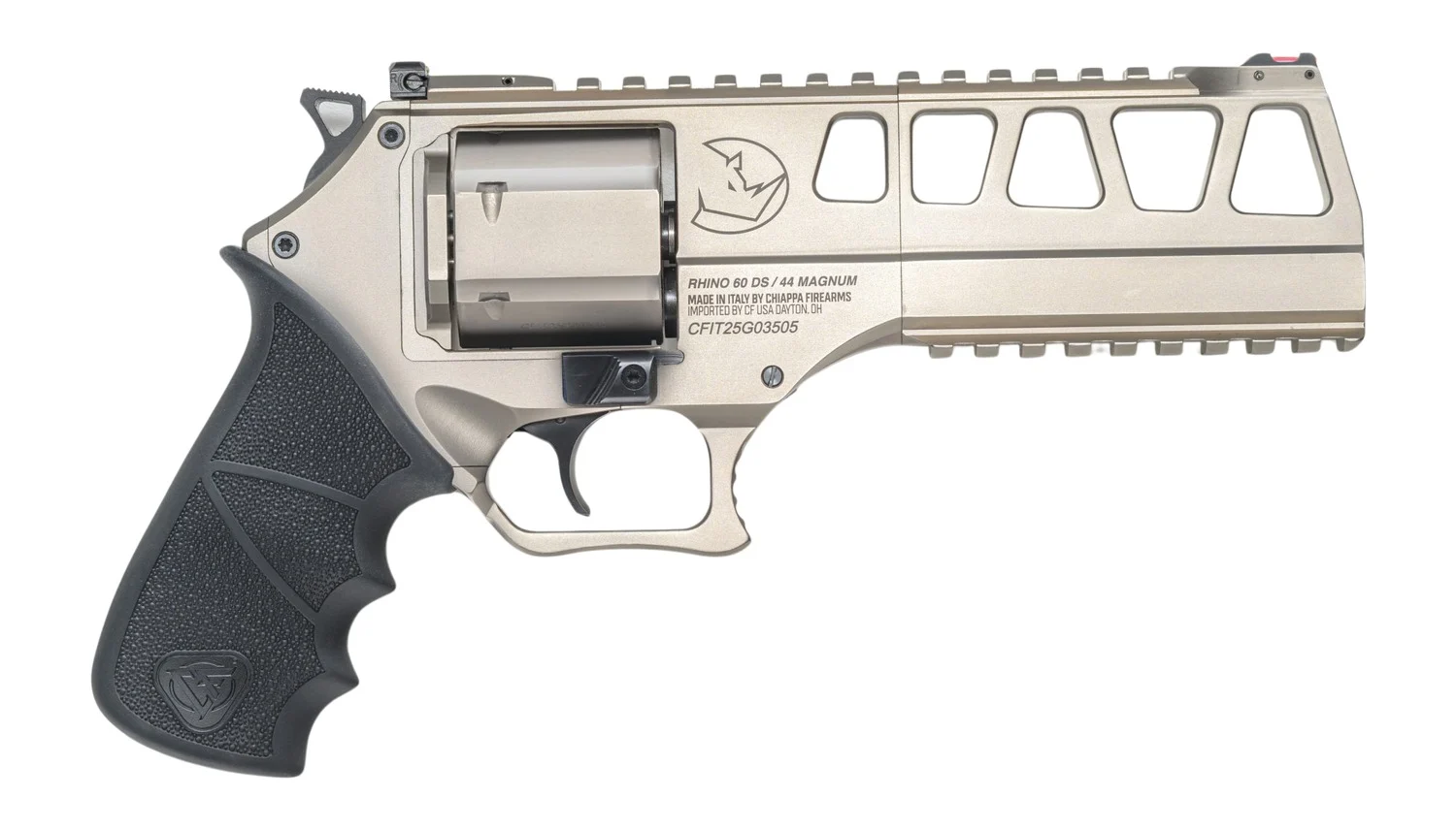 Chiappa Firearms 340351 60DS L Frame 44 Mag 6 Shot 6" Nickel Steel Barrel & Cylinder, Nickel Alloy Frame, Black Hogue Rubber Grip