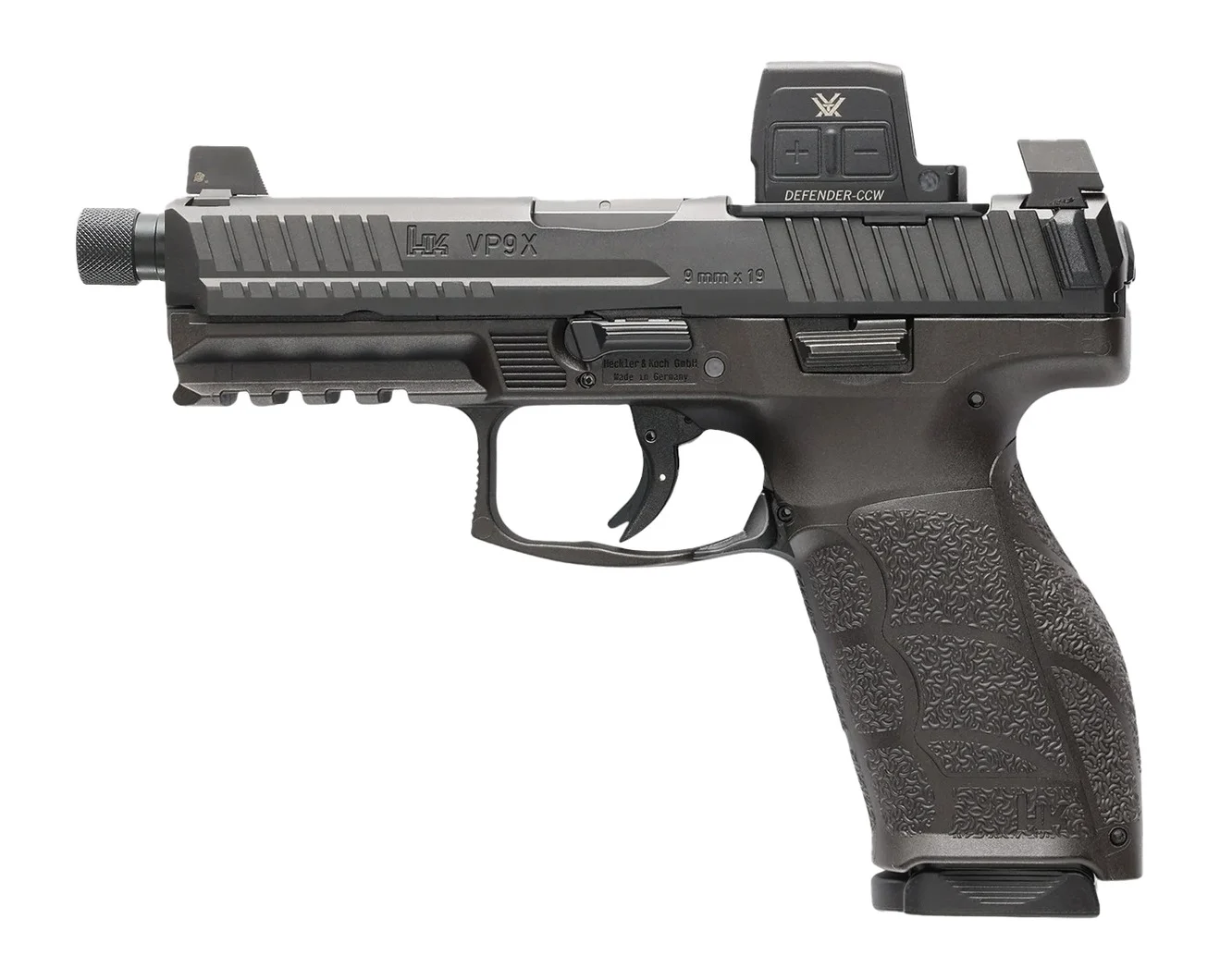 HK 81001366 VP9A1 X Tactical w/Optic Full Size 9mm Luger 10+1 4.70" Black Threaded Barrel, Black Steel Serrated w/Optic Slide, Black Polymer Frame w/Picatinny Rail, Textured Grip, Vortex CCW