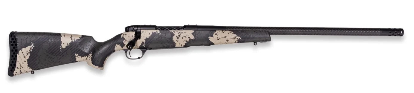 Weatherby MGS01N300PR4B Mark V Backcountry Guide 300 PRC 3+1 22" Carbon Fiber Fluted Threaded Barrel, Black Cerakote Steel Drilled & Tapped Receiver, Black w/Olive Green & Backpack Accents Fixed Peak