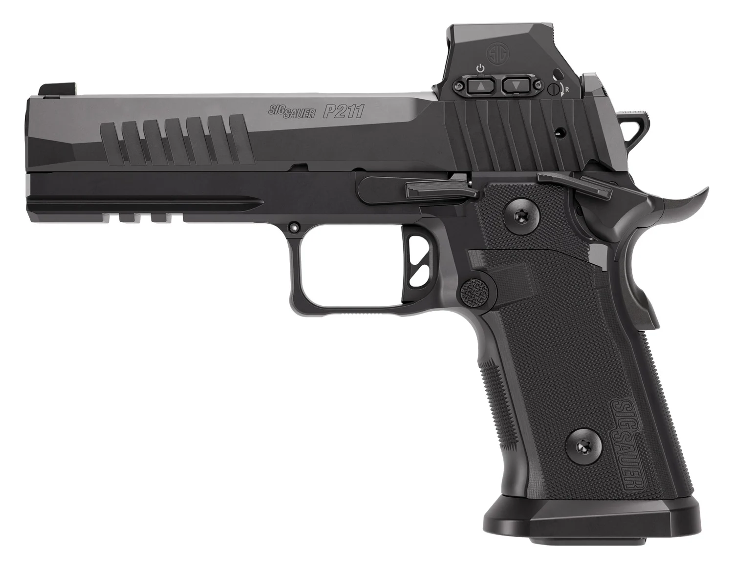 Sig Sauer 211F9GT5RXSL P211 GT5 w/Optic Full Size 9mm Luger 21+1 5" Black Barrel, Black Nitron Stainless Steel Serrated w/Optic Slide & Frame w/Beavertail & Picatinny Rail, G10 Grip Panels, Sig ROMEO-