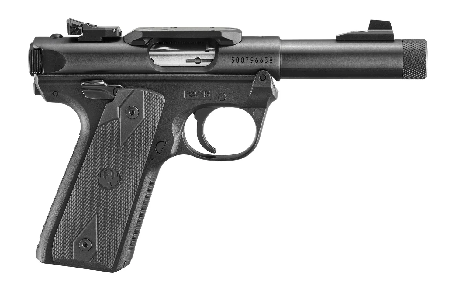 Ruger 40194 Mark IV 250th Anniversary 22 LR 10+1 4.40" Stainless Threaded Bull Barrel, Black Alloy Steel Receiver w/Scope Rail, Black Polymer Frame, Checkered Synthetic Grip, RMR/RMSc/DPP Footprint, A