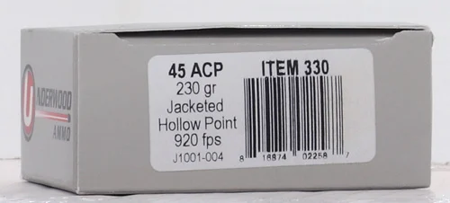 UNDERWOOD 45 ACP 230GR JHP - 20RD 10BX/CS
